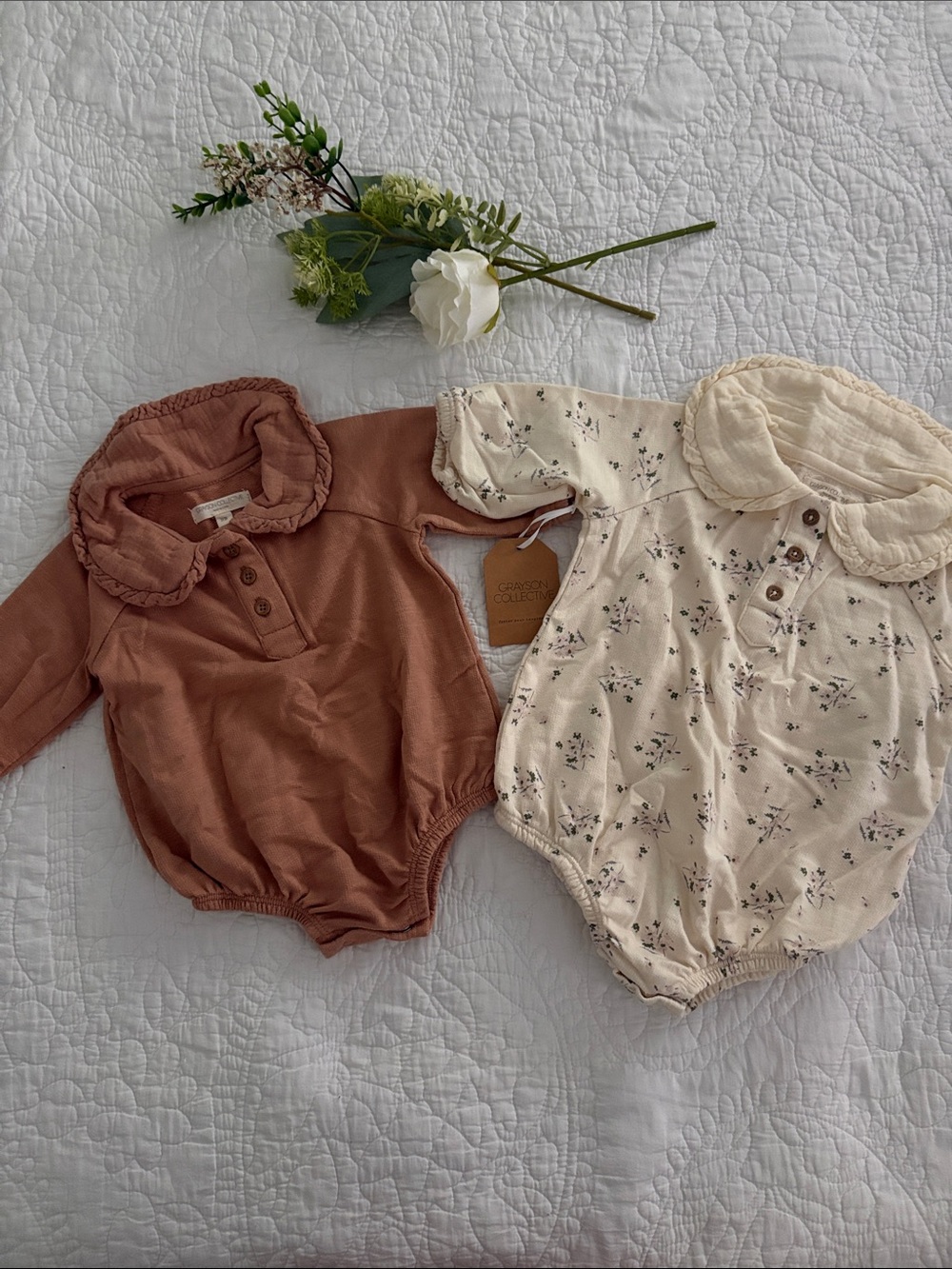 Two-Piece Kids One-Piece Set — Rust and Cream Floral NB and 0-3 months